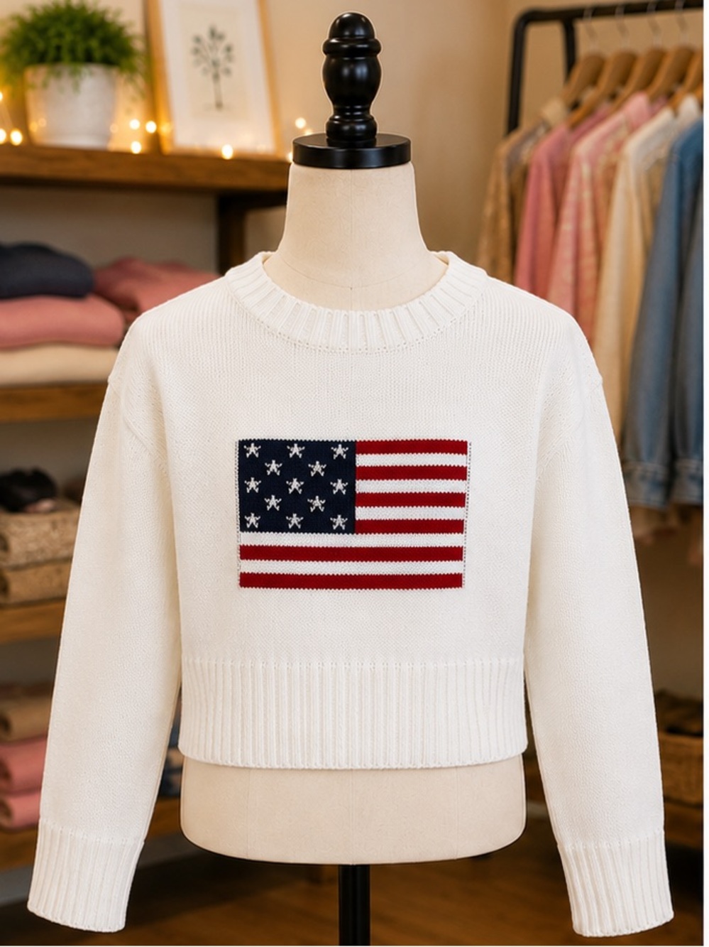Nik & Leksi Kids Size 7-8 White American Flag Knit Sweater New